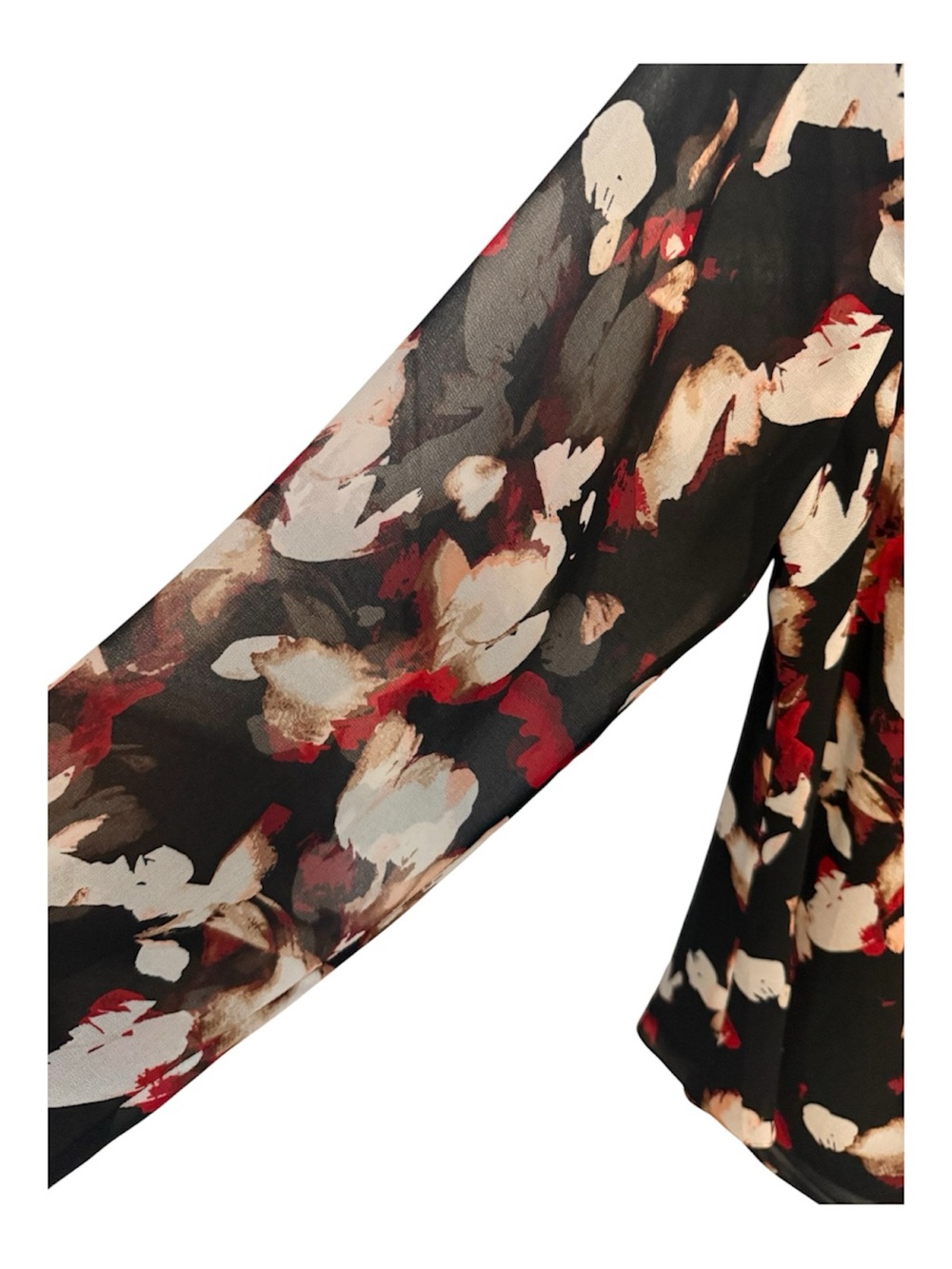 White House Black Market Black Floral Tie-Neck Sheer Blouse - Picture 2 of 5